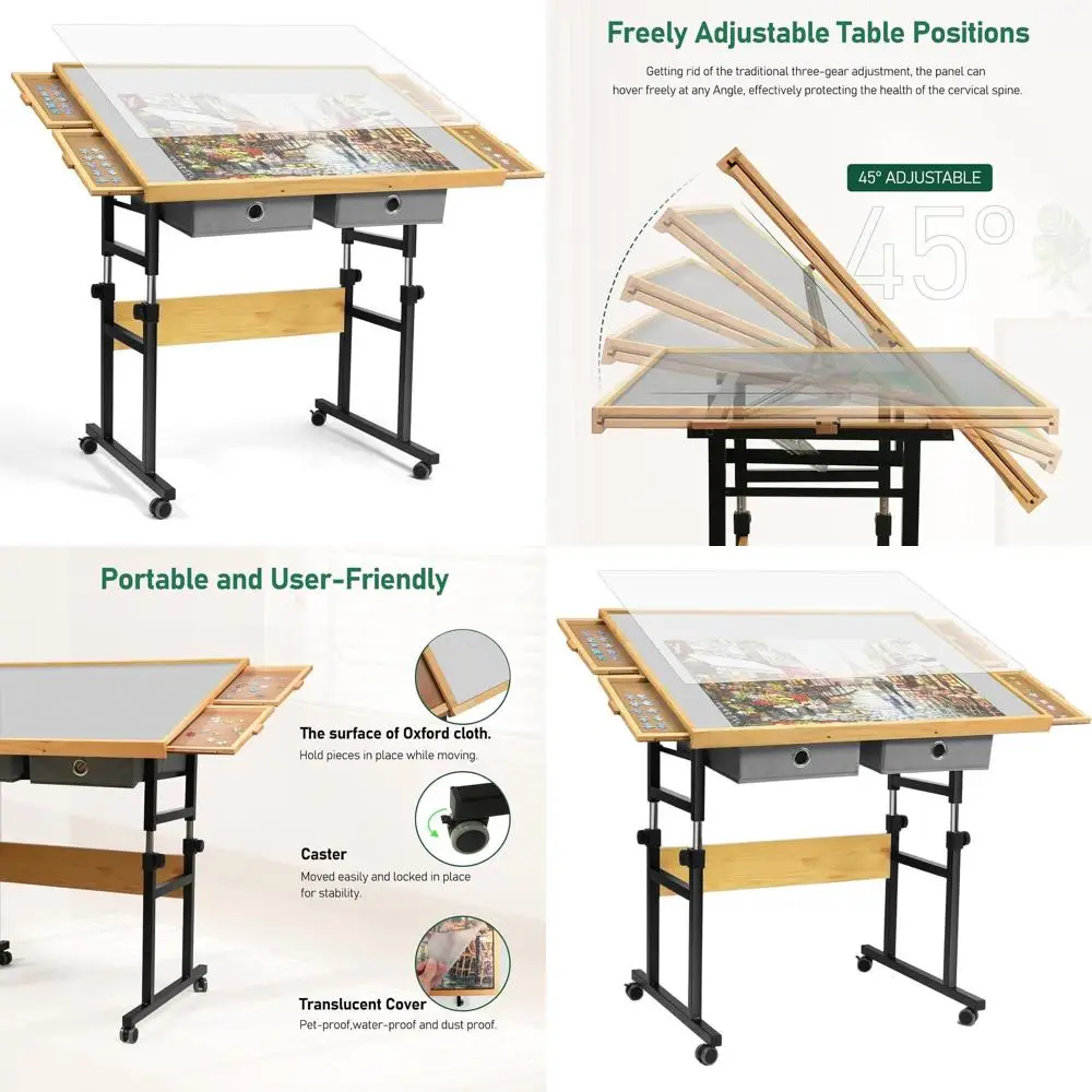 

Adjustable 1500-Piece Jigsaw Puzzle Board for Adults, 35.4x26.4 with 4+2 Drawers, Protective Cover & 45-Degree Tilt for Various