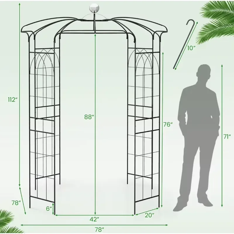 Modern Trellis Heavy Iron Chinese/Japanese Pavilion Arched Tunnel Extra Large Balloon Arch Stand for Garden Zhongpin