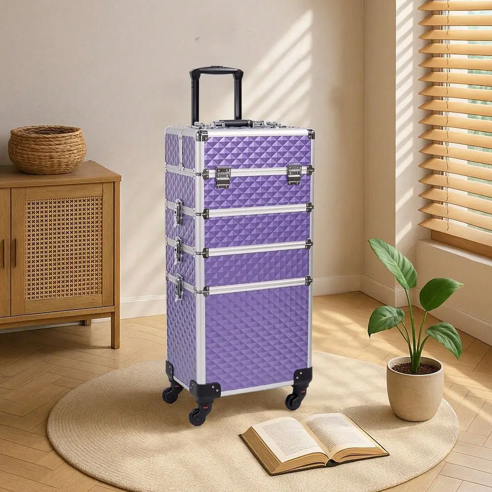 Makeup Train Case Large Storage Cosmetic Trolley 4 In 1 Large Capacity Trolley Makeup Travel Case Salon Barber Case Traveling C
