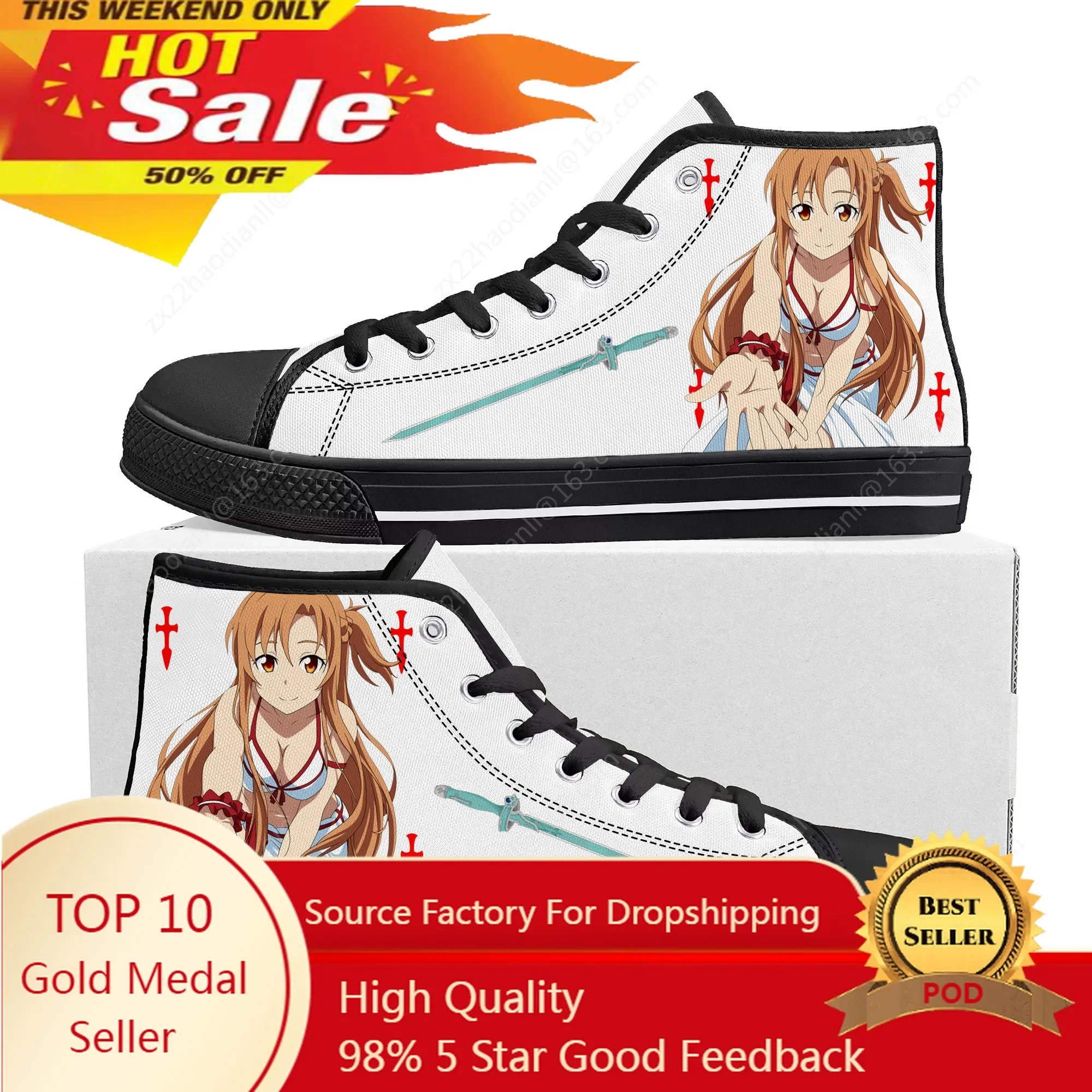 

Hot Sword Art Online Manga Asuna High Top Sneakers High Quality Womens Teenager Canvas Sneaker Casual Couple Shoes Custom Shoe