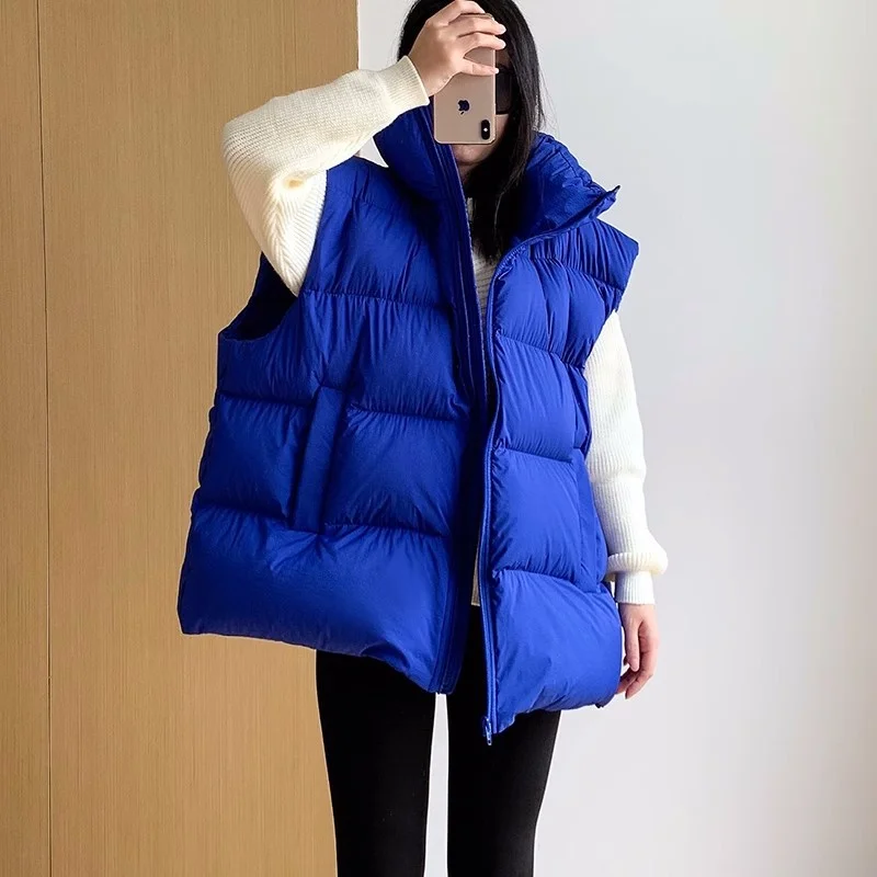 

Women's Down Vest 2024 Spring Autumn Winter White Duck Down Jacket Warm Sleeveless Vest Female Stand Collar Puffer Waistcoat