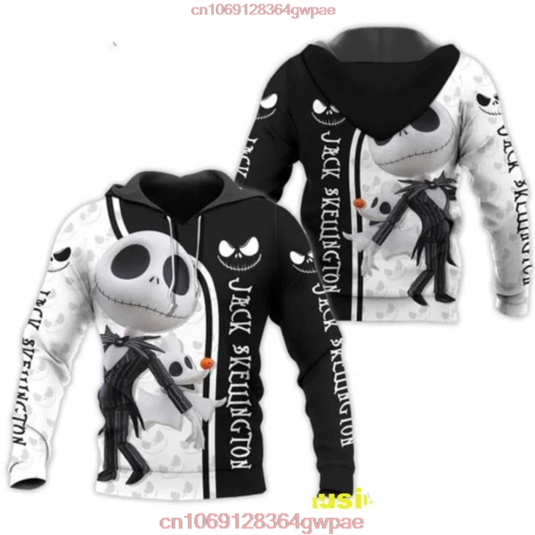 O pesadelo dos homens antes do Natal moletons, capuz 3D Jack Skellington, capuz casual com zíper Harajuku, Disney, moda Halloween