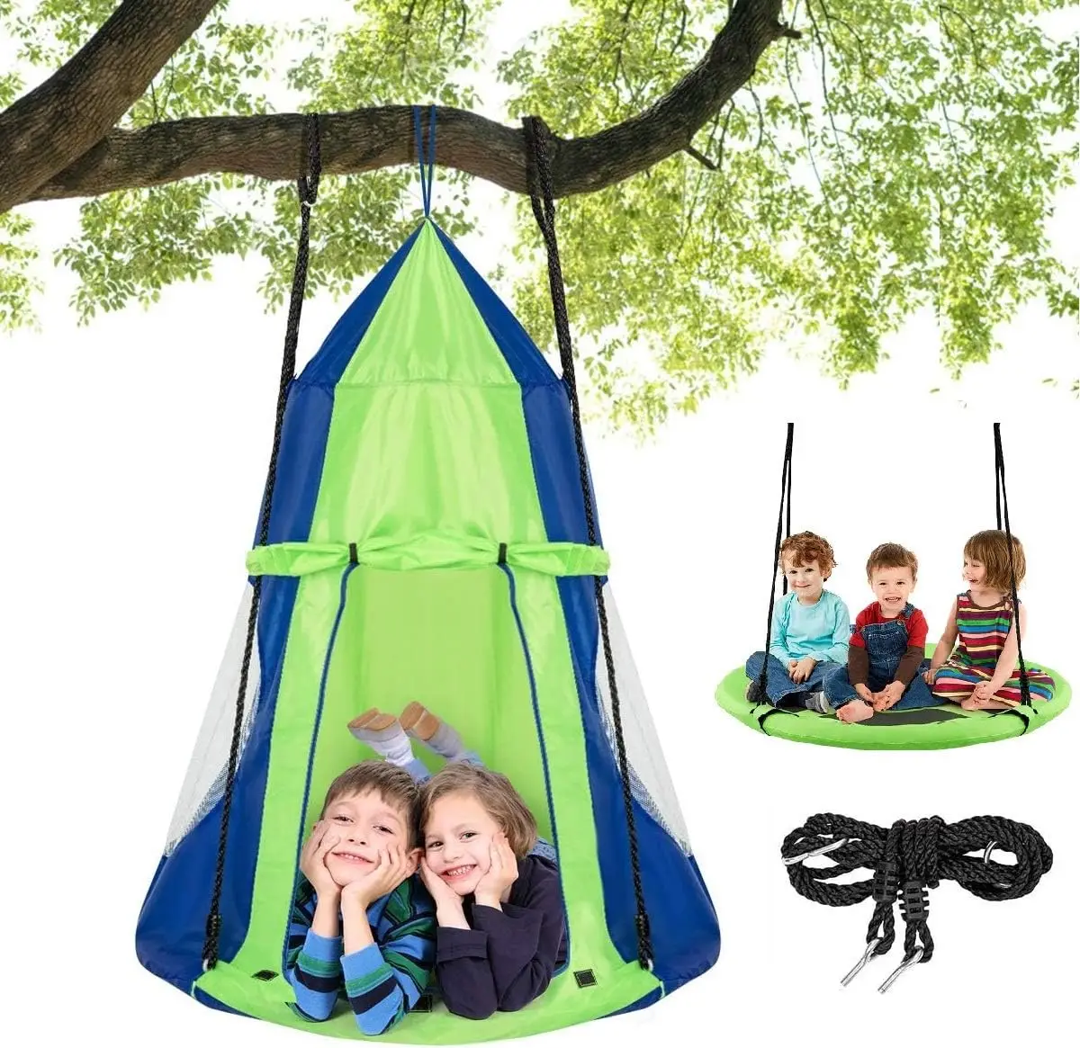 2 in 1 Kids Detachable Hanging Chair Swing Tent Set, Hammock Nest Pod Hanging Swing Seat for Boys/Girls, Children Outdoor Indoor