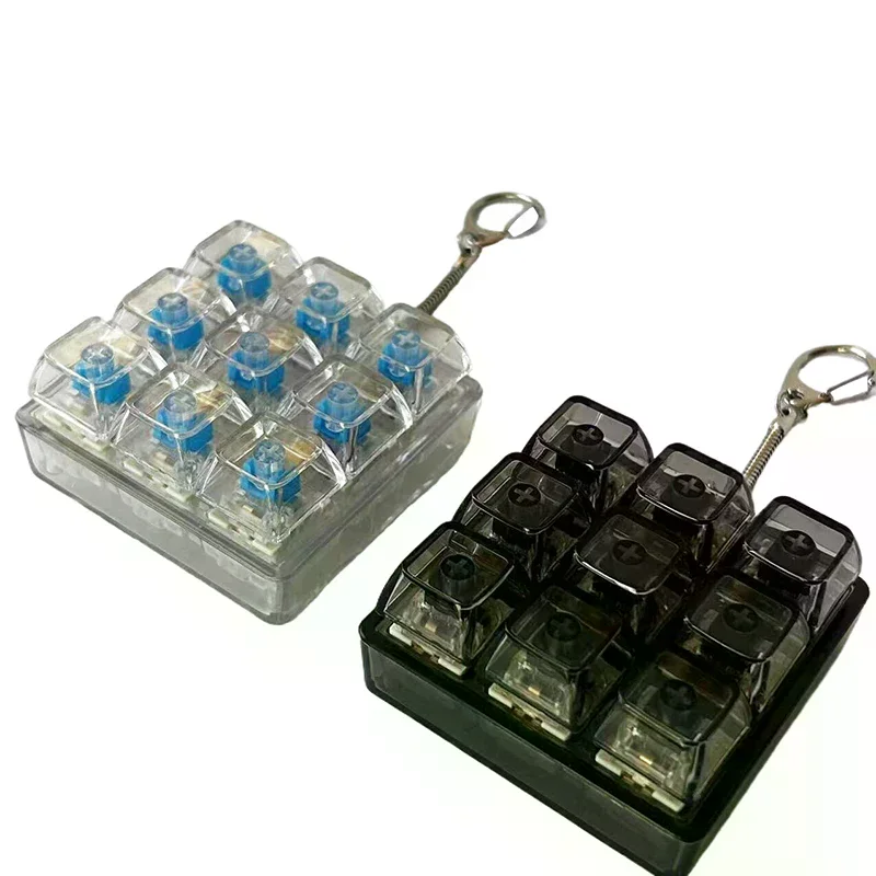 4/9 Keys Mechanical Keyboard Axis Tester LED Keyboard Key Toy Stress Relief DIY Button Keycap Fidget Keychain Toys Gift