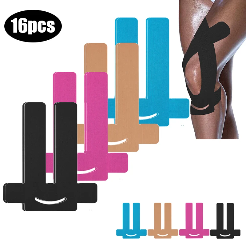

8-16pcs Precut Kinesiology Tape for Knees Breathable Kinesiology Original Cotton Sports Athletic Tape Strips Knee Pain Relief