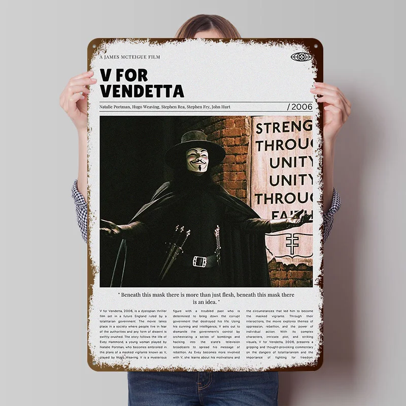 V for Vendetta Movie Printed Poster Customized Wall Art Retro Vintage Metal Tin Signs for Decoration Home Decorations Decor Room