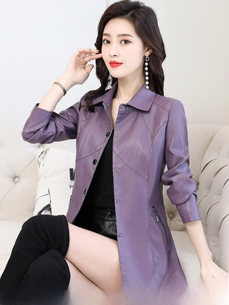 Giacca in Vera Pelle Haining da Donna, Nuova Collezione Autunno Inverno 2024, Modello Slimming in Pelle di Pecora per Mamme di Mezza Età, Taglie Forti