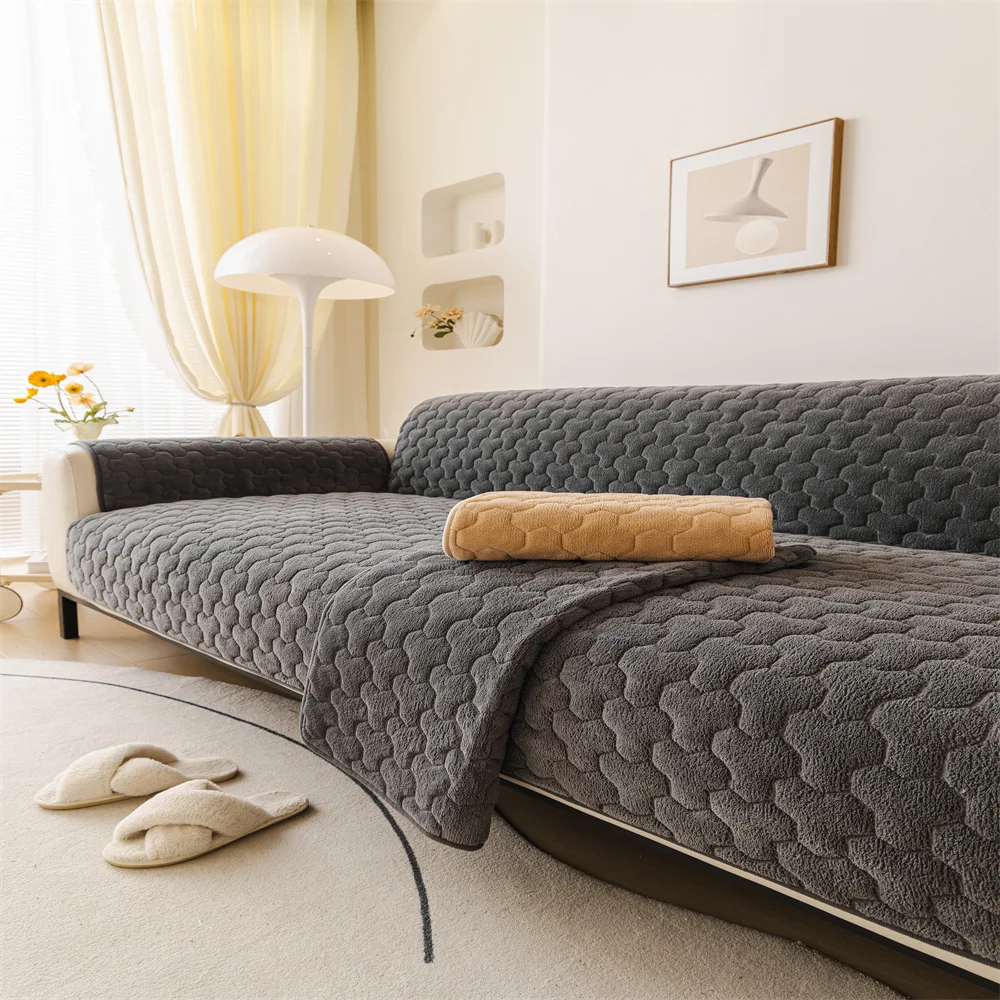 2025 New Autumn and Winter Thickened Light Luxury Non-slip Anti-cat Scratch Non-stick Wool Sofa Cushion Cover Back Towel