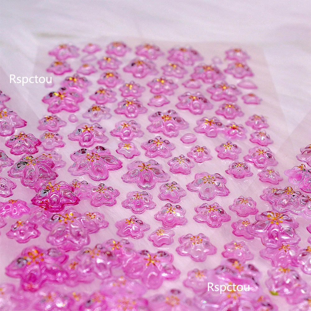 Cute Romantic Cherry Blossom Petal Sakura Drop 3D Relief Stickers Scrapbooking DIY Journaling Decoration Pink Crystal Sticker