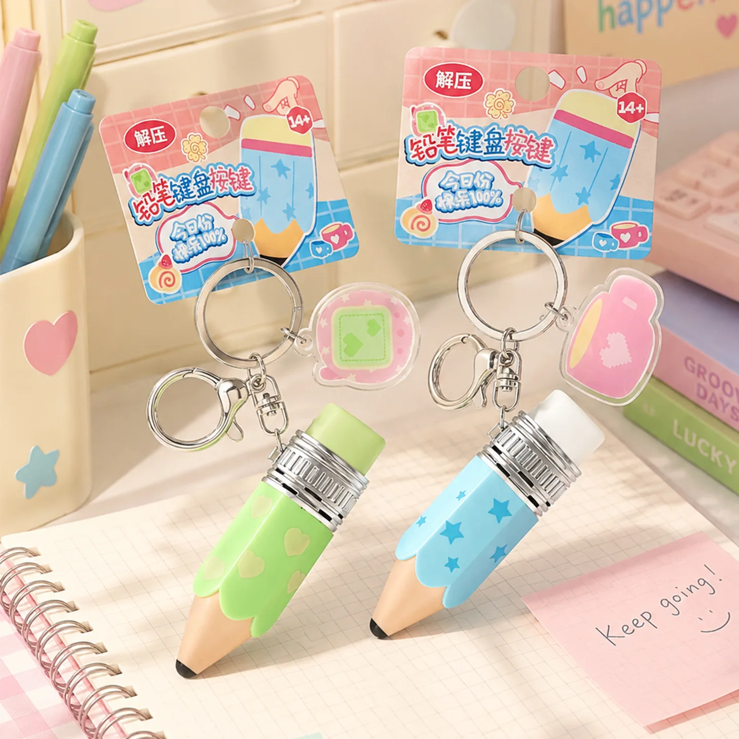 Creative Pencil-shaped Press Fidget Keychain with Sound & Light Effects, Backpack Charm, Kids Toy, Gift for Best Friends