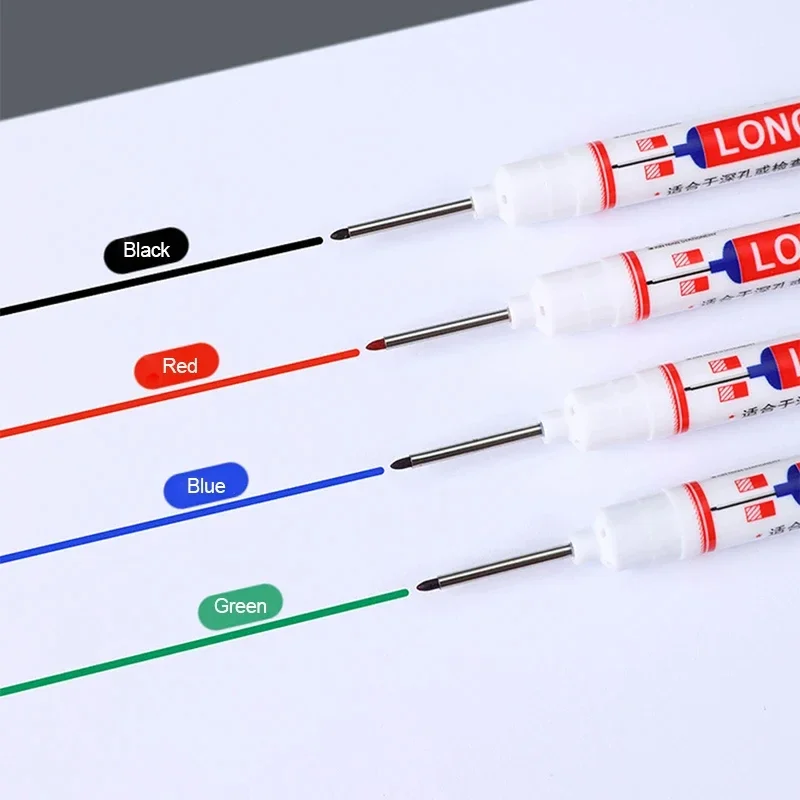 1/4Pcs Long Head Markers Pen Waterproof Deep Hole Marker Pen Red/Black/Blue/Green for Woodworking Tile Decoration Goods Mark image 3