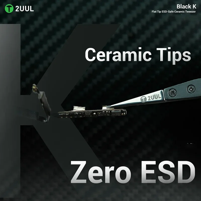 2UUL TW32 Precision ESD Ceramic Tweezers for Mobile Phone Chips Tweezers CPU/IC/PCB Repair Tweezers Repair Tools