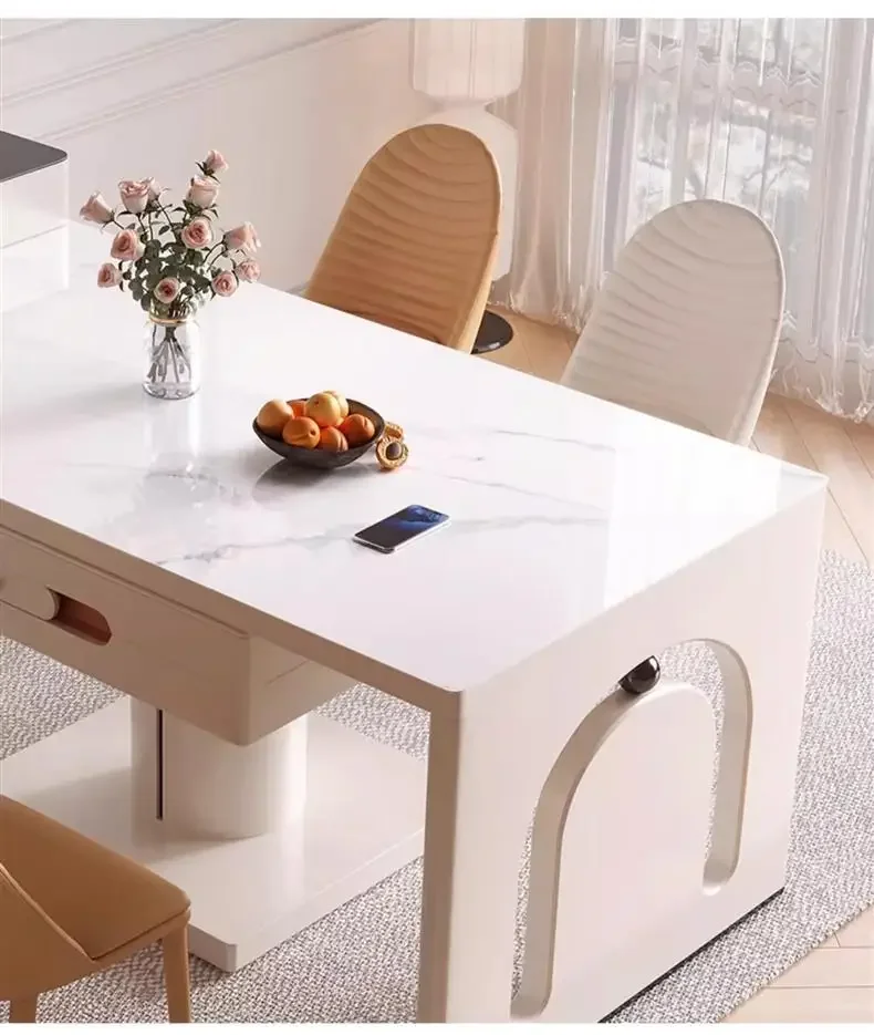 DSA cream wind rock slab island table mahjong table integrated retractable dual-purpose tea table automatic