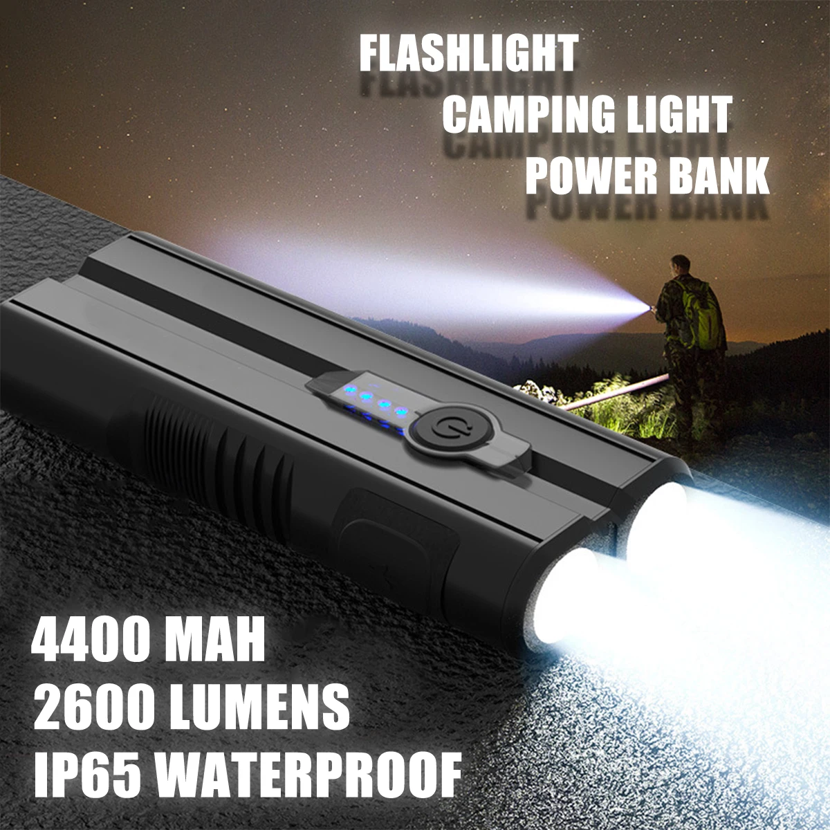 

2600 LM Strong Light Flashlight Outdoor Camping Fishing Mountain Climbing Multi-Function Led Flashlight USB Charging Power Bank