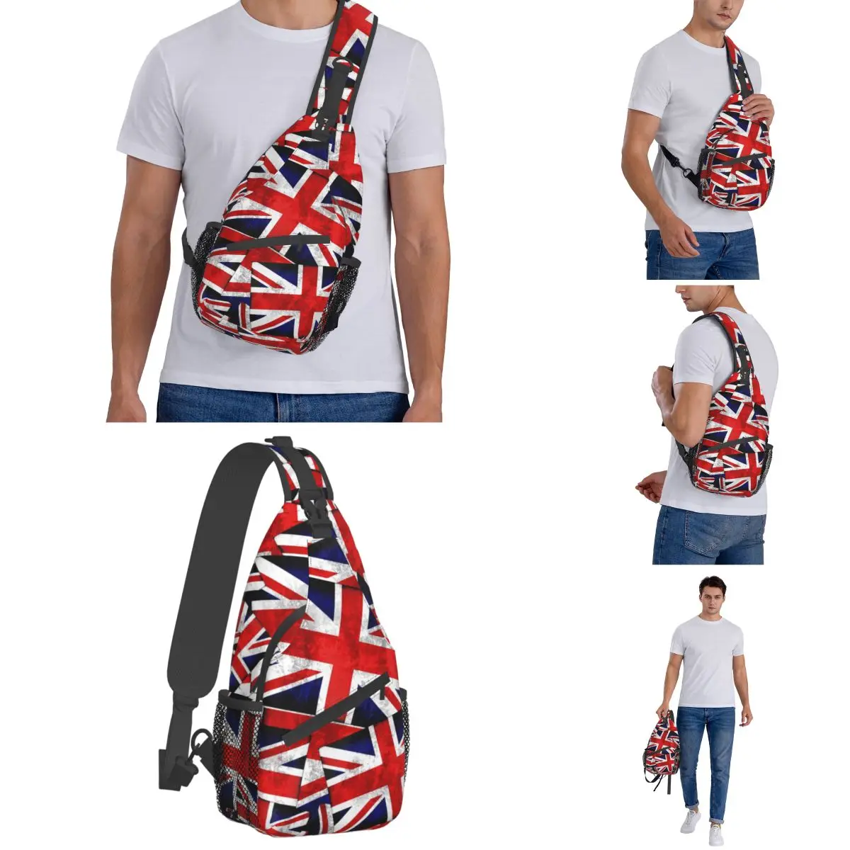 British England UK Flag Sling Bag Chest Crossbody Shoulder Sling Backpack Outdoor Hiking Daypacks Red Print Vintage Pattern Bags