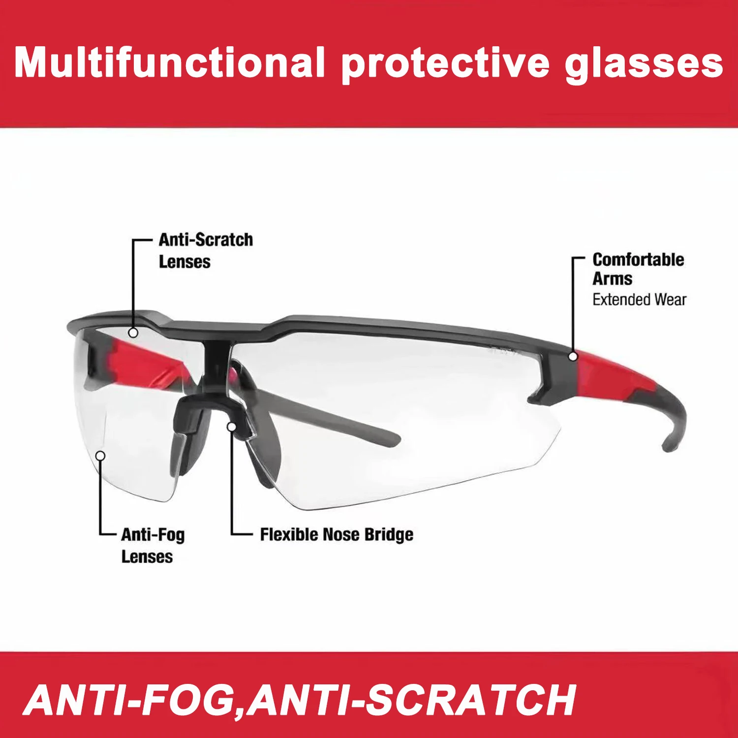 48-73-2000 transparent protective glasses, impact-resistant double-coated lenses, wear-resistant hard coated goggles