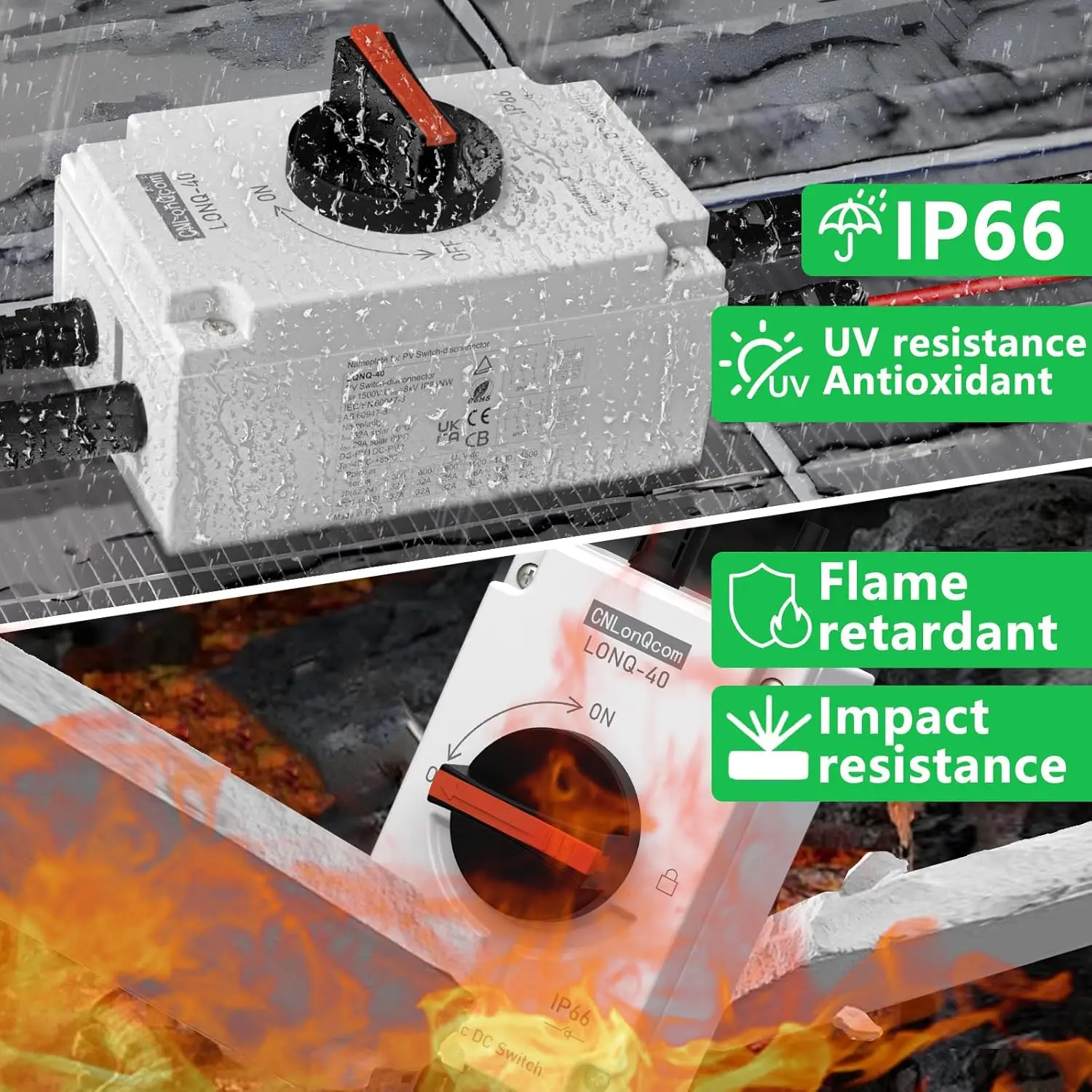 Premium   32A DC1500V Solar PV Disconnect Switch, IP66 Waterproof 1In1Out Isolator for Rooftop Solar RV Boat