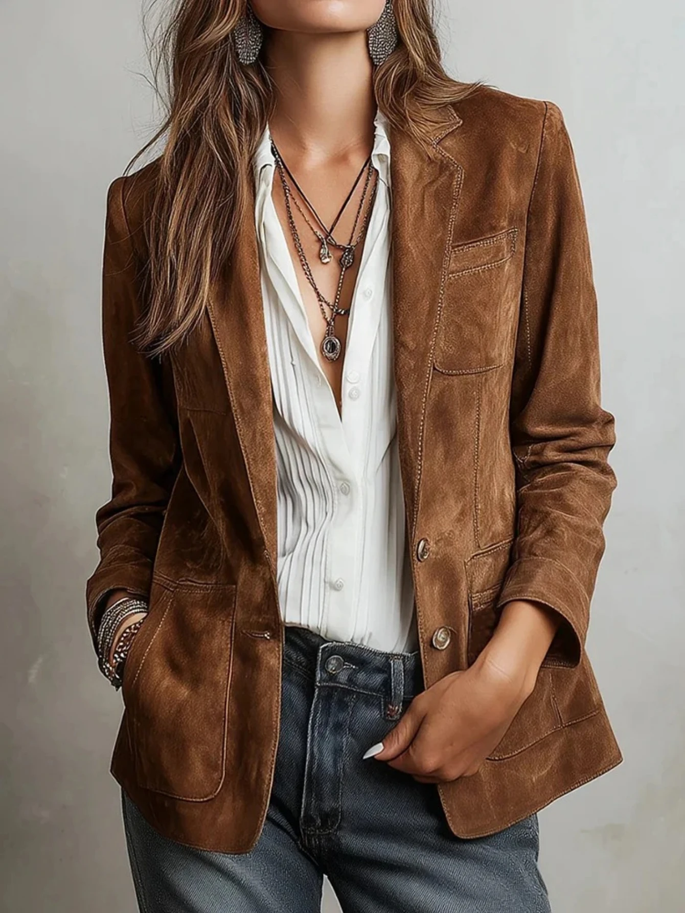 

Весенне-осенние модные элегантные куртки, женские ретро-пальто с длинными рукавами, простые однотонные женские верхние пальто с отложным воротником