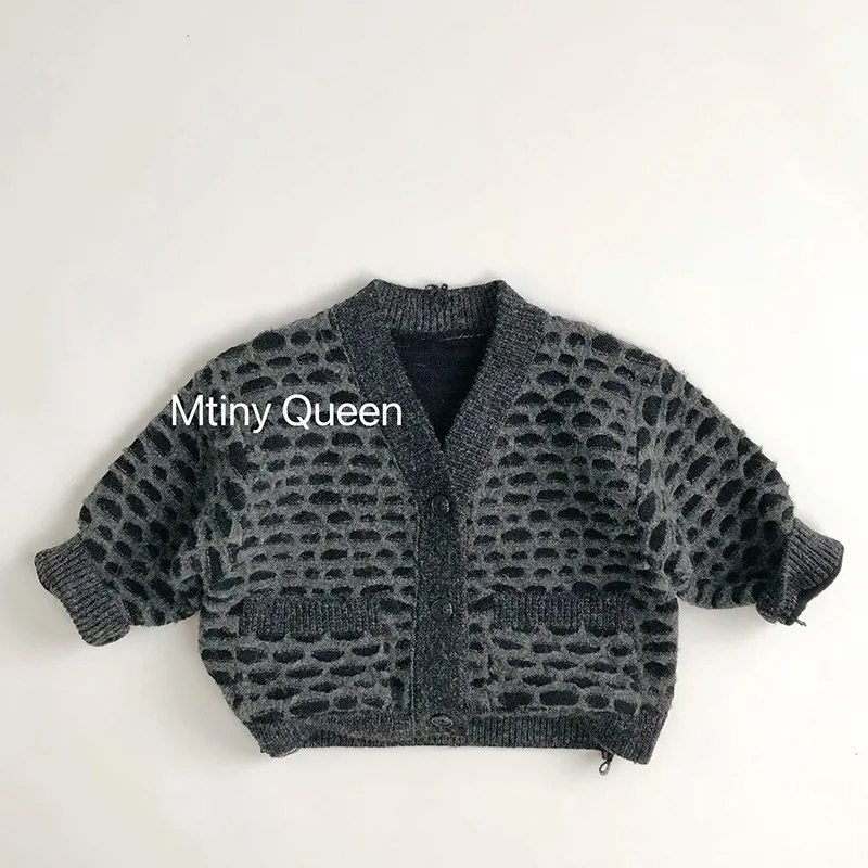 2024 Autumn New Children Long Sleeve Knit Coat Family Matching Sweater Cardigan Vintage Boys Girls Pullover Kids Clothes