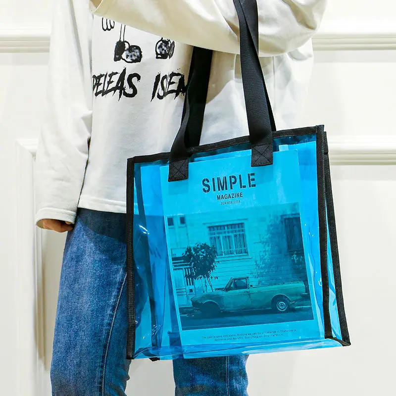 Summer Casual Large Capacity Transparent Colorful Waterproof Beach Shopping Bag Ladies Street Handbag Gift Bag