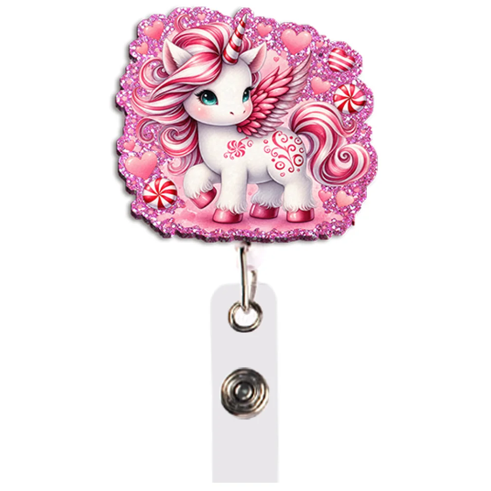 Adorable Unicorn Carousel Badge Reel Set Retractable with Clip for Nurse Staff Work