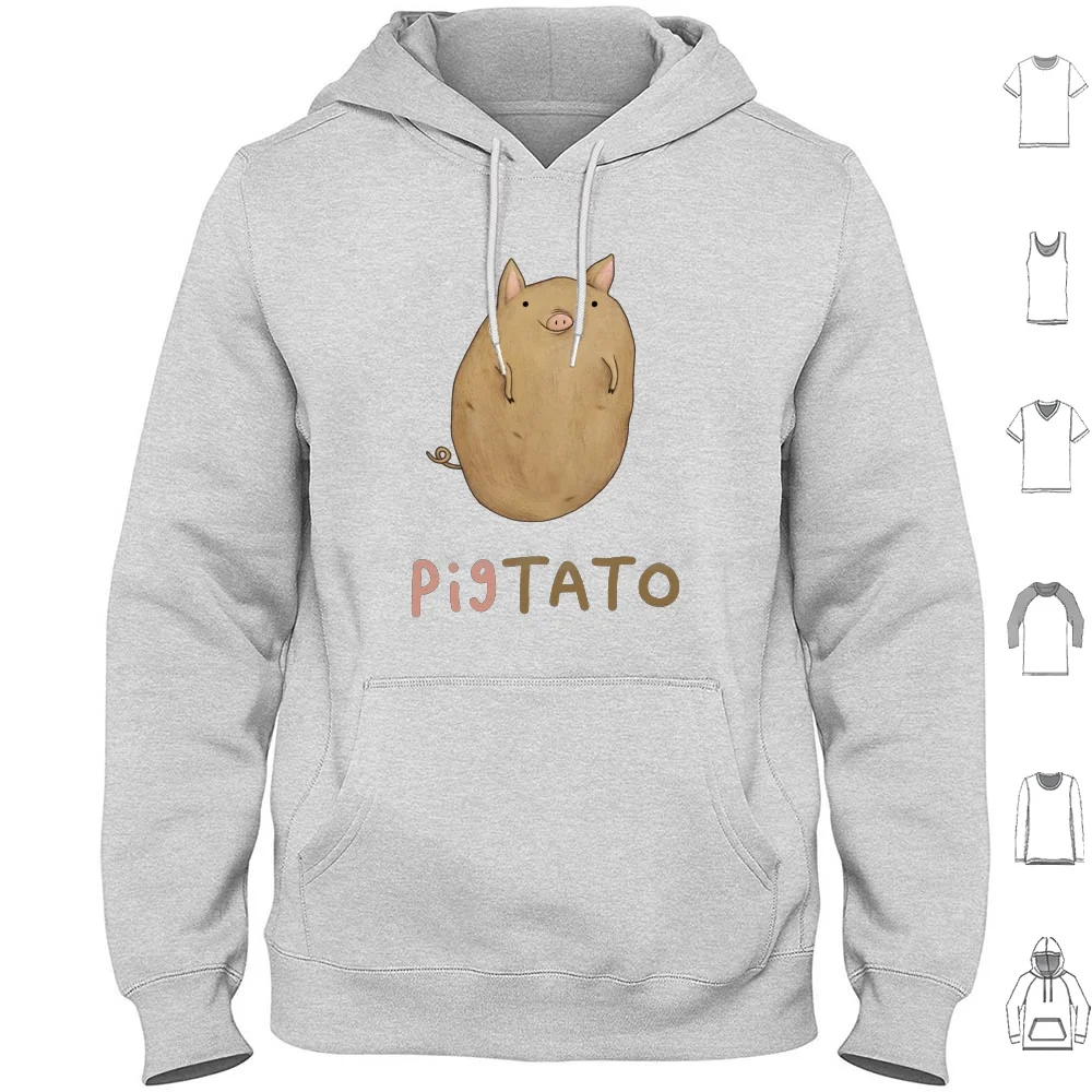 Hoodie cotton Long Sleeve Pig Pigs Potato Potatoes Potatos Cute Kawaii Sweet Adorable Lovely Food Foodimals Hog Joke Tato Oink