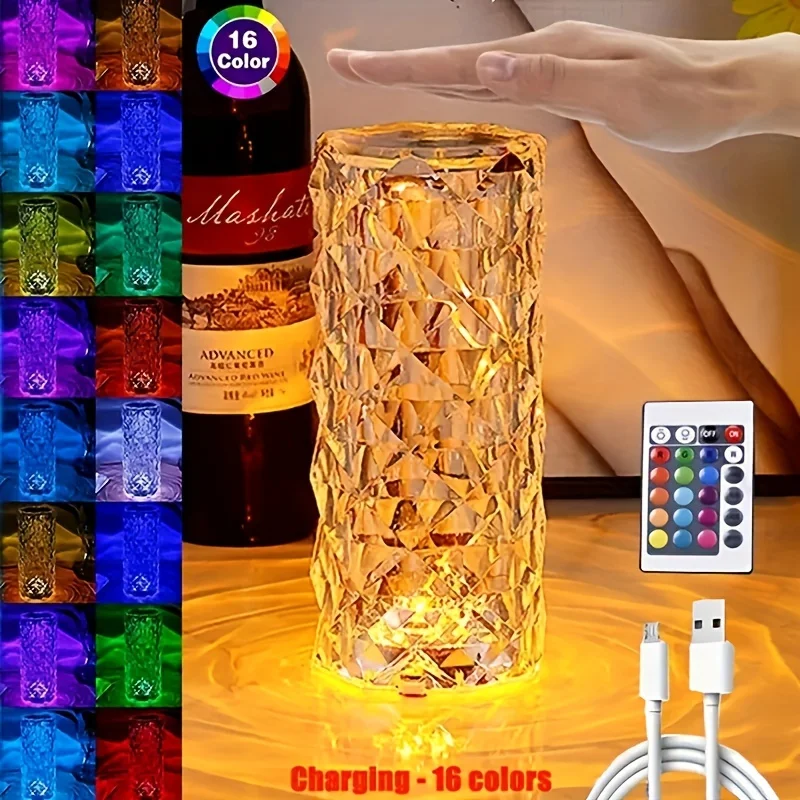 Lampada di cristallo lampada tattile a luce notturna RGB che cambia colore lampada da tavolo a LED romantica USB rosa per la luce della decorazione