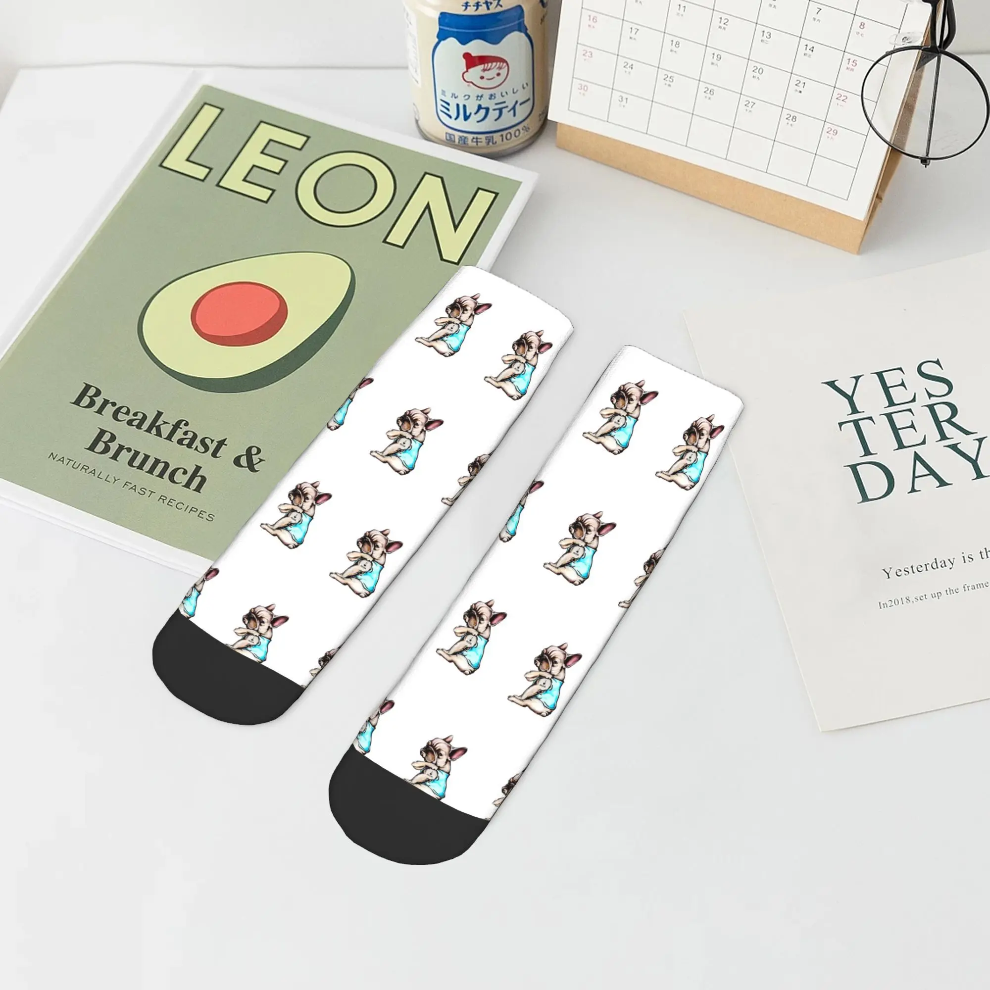 Calcetines de animales Bulldog Francés para todas las estaciones, calcetines deportivos Harajuku de tubo medio, medias suaves y divertidas para hombres y mujeres, regalos de navidad