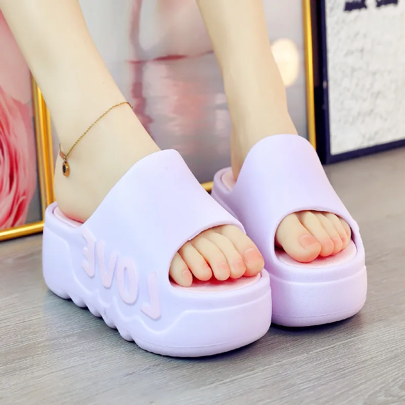 High Heels 6cm Platform Slippers Summer Soft EVA Shoes Anti-slip Flip flops Women Outdoor Comfort Sandals Green Love Slides Shoe