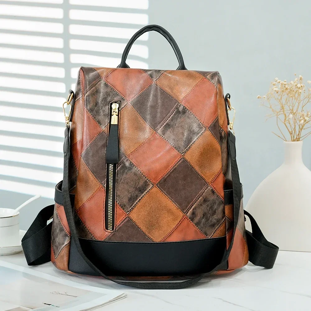 Diamond Color Block Large Capacity Unisex Backpack Fashion Multi-Pocket Travel Multifunctional Bag