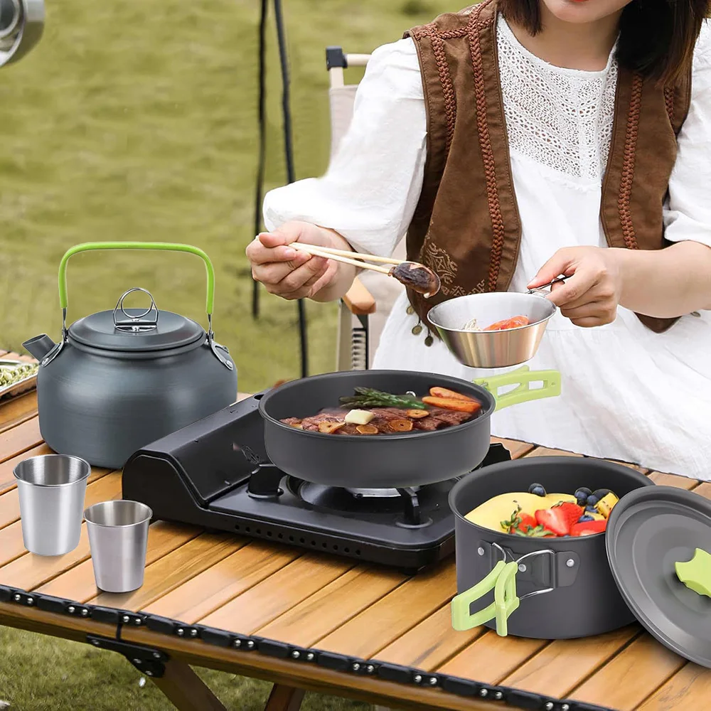 Camping-Kochgeschirr-Set 10-teilig aus Aluminium für Outdoor
