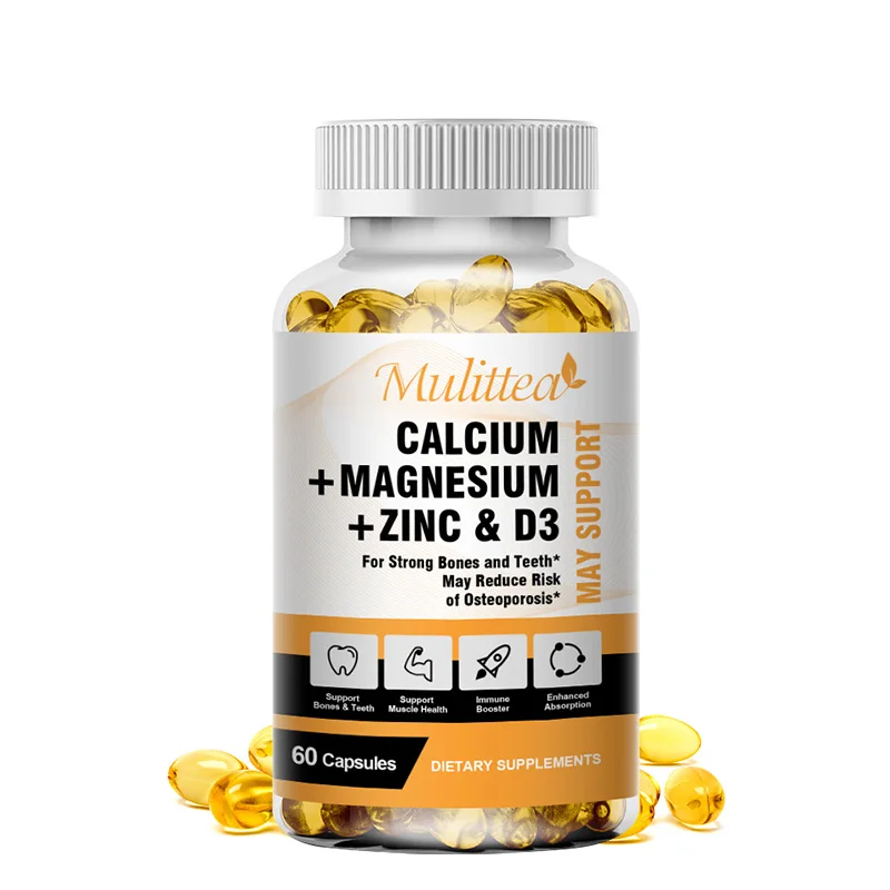 Mulittea Calcium Magnesium Zinc Capsules with Vitamin D3 for Strong Bones & Nervous System Health & Promotes Cell Growth