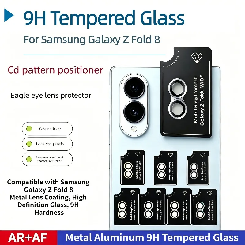 Película de Vidro Temperado 9H para Câmera Traseira Samsung Galaxy Z Fold 8, Ajuste Invisível 1:1, AR+AF Anti-Risco, Fácil de Instalar