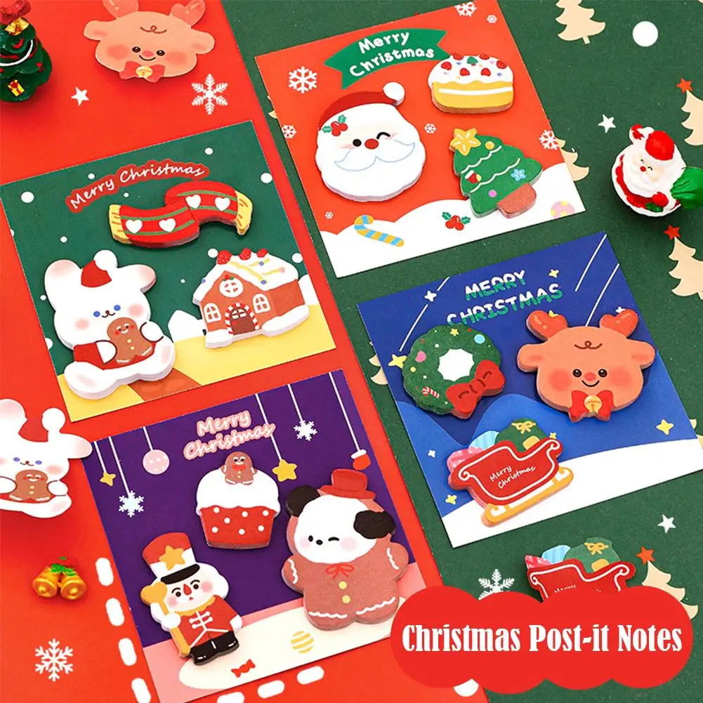 Lytwtw-Bloc de notas adhesivas de Navidad, lindo Bloc de notas Kawaii para álbum de recortes, diario, Bloc de notas de dibujos animados Kawaii DIY J9J2