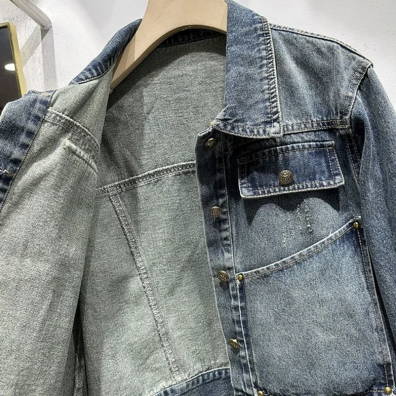 Langärmelige Street-Fashion-Kurzjacke für Damen, 2025, Herbst, neues Design, gewaschene Jeansjacke