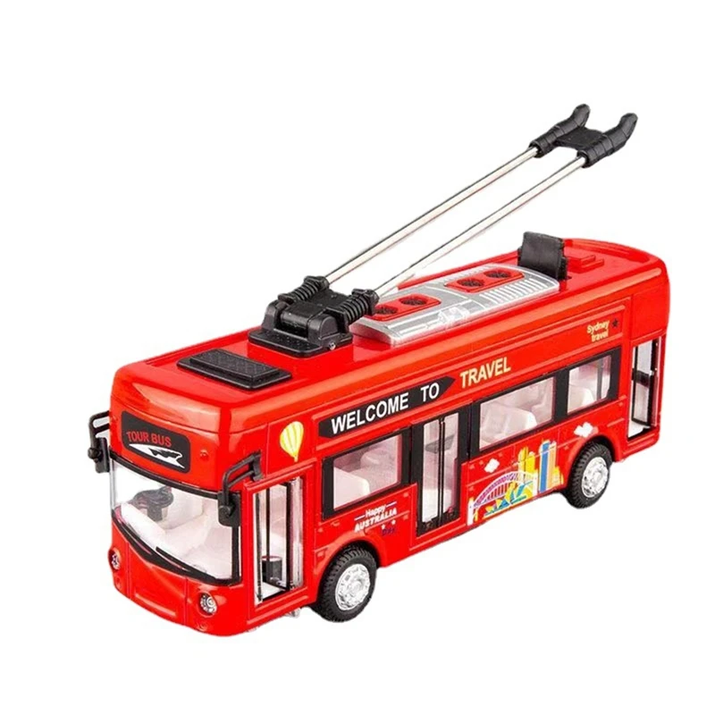 HOT-1:50 Kids Toys Alloy Bus Model London Single Decker Tram Bus Vehicles Car Toy With Light & Sound Collections