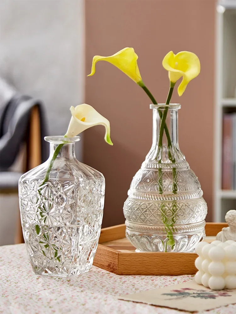 Embossed Glass Vase Hydroponic Arrangement Container Bookcase Desktop Ornament