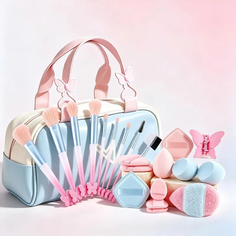 Blue 22-piece Makeup Set, Beauty Egg Makeup Brush Set, Dry And Dual-purpose Wet Sponge Air Cushion Powder Puff