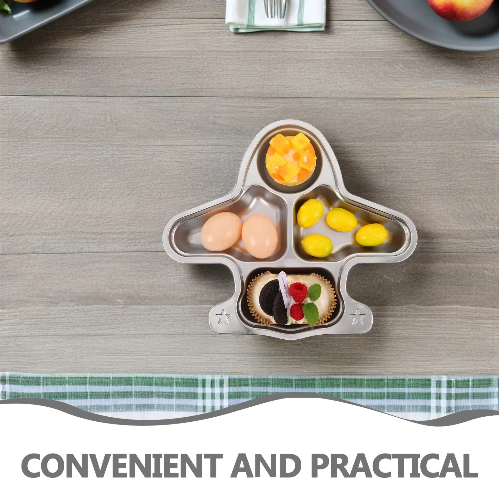 Stainless Steel Divided Plate Cartoon Airplane Shape Portion Control Tray for Dinner Camping School Meal Food Tray