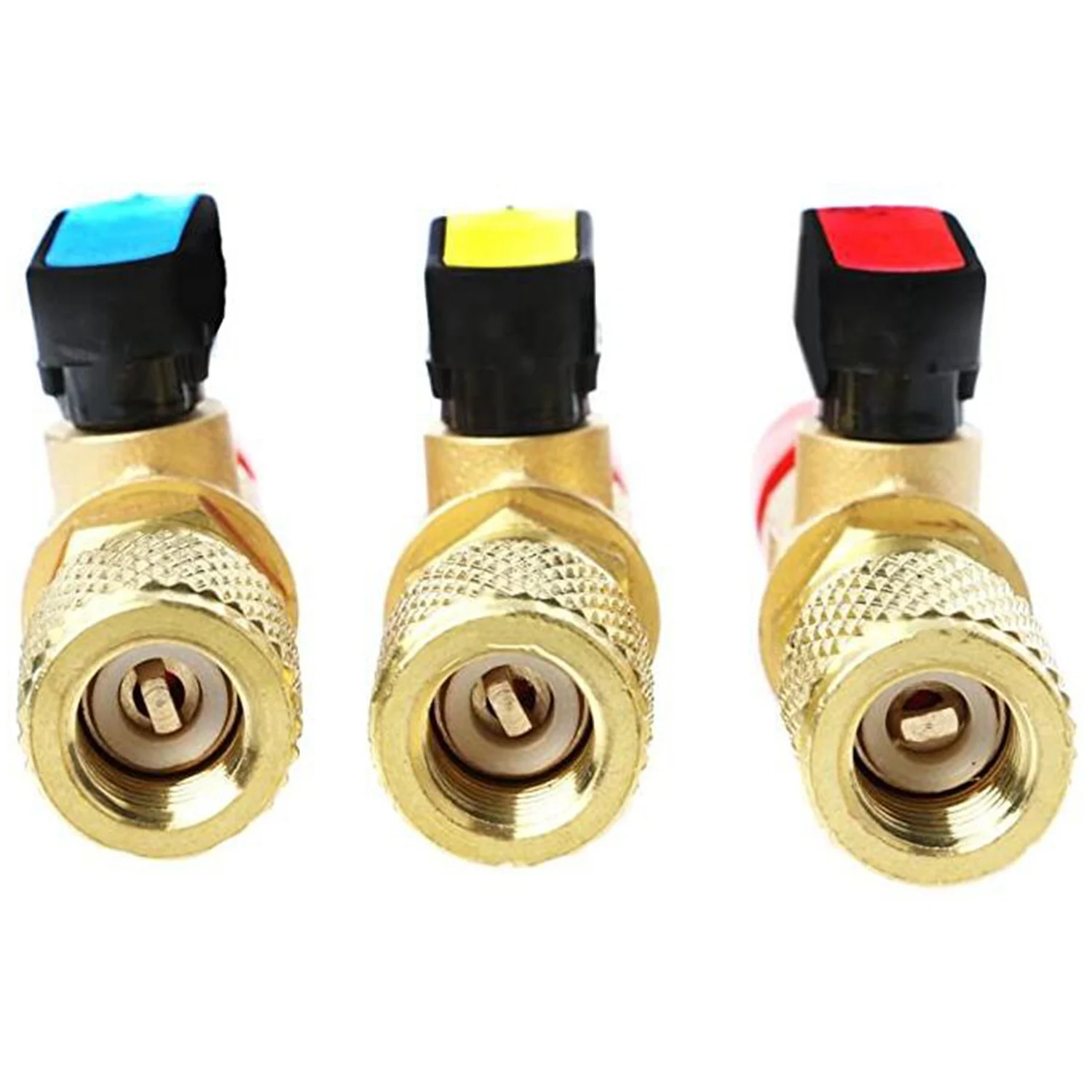 3Pcs/Set Brass R410A Refrigerant Straight Ball Valves AC Charging Hoses Brass