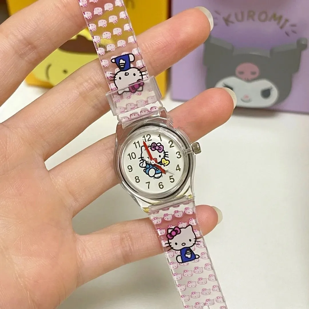 New Sanrio HelloKitty Pochacco Anime Characters Electronic Watch Student Printing Transparent Wild Creative Watch Christmas Gift