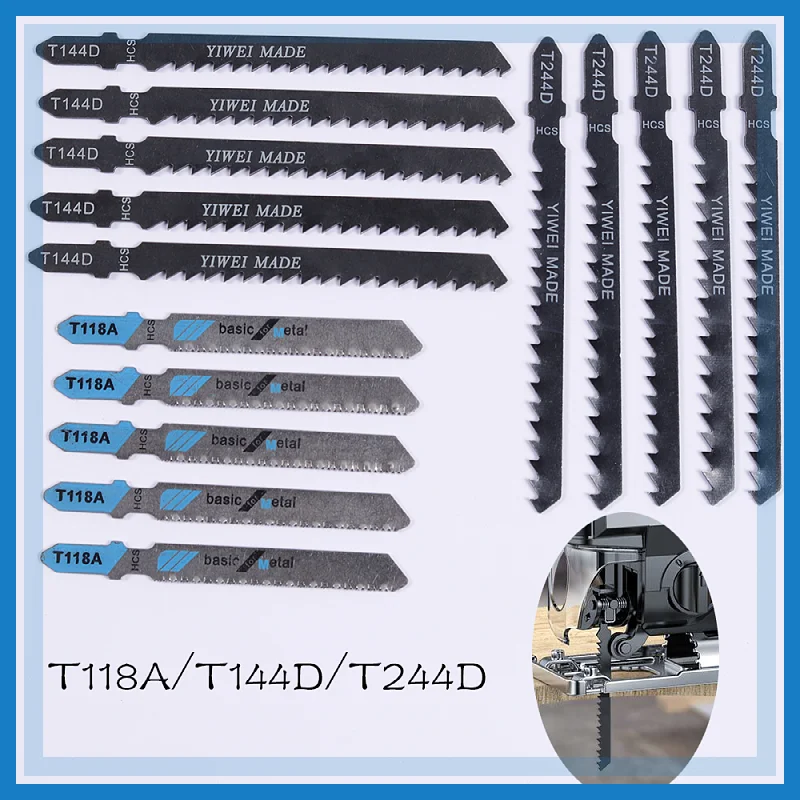 

10Pcs HCS Jigsaw Blades Set Curved Jig Saw Blades Wood Plastic Metal Assorted Reciprocating Cutting Blades Woodworking Tools