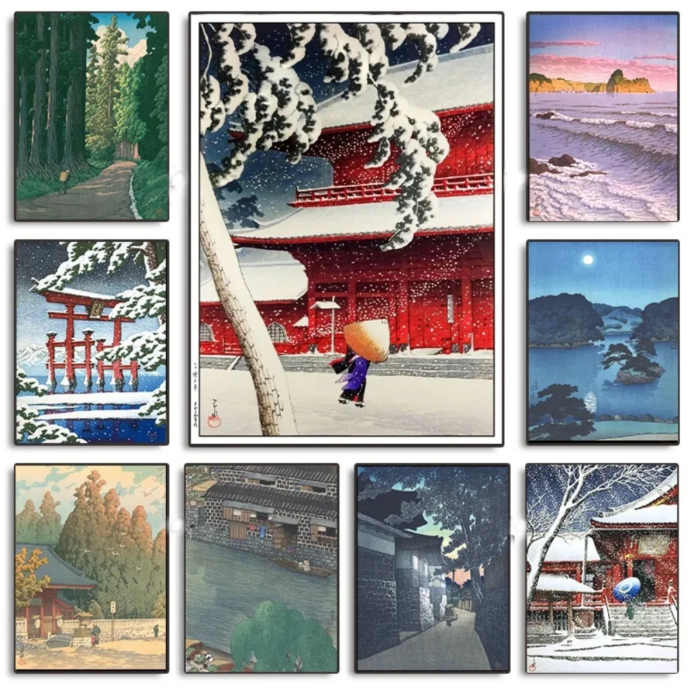 Kawase Hasui Artwork Posters Retro Japanese Landscapes Canvas Painting Wall Art  Picture for Room Office Decoration