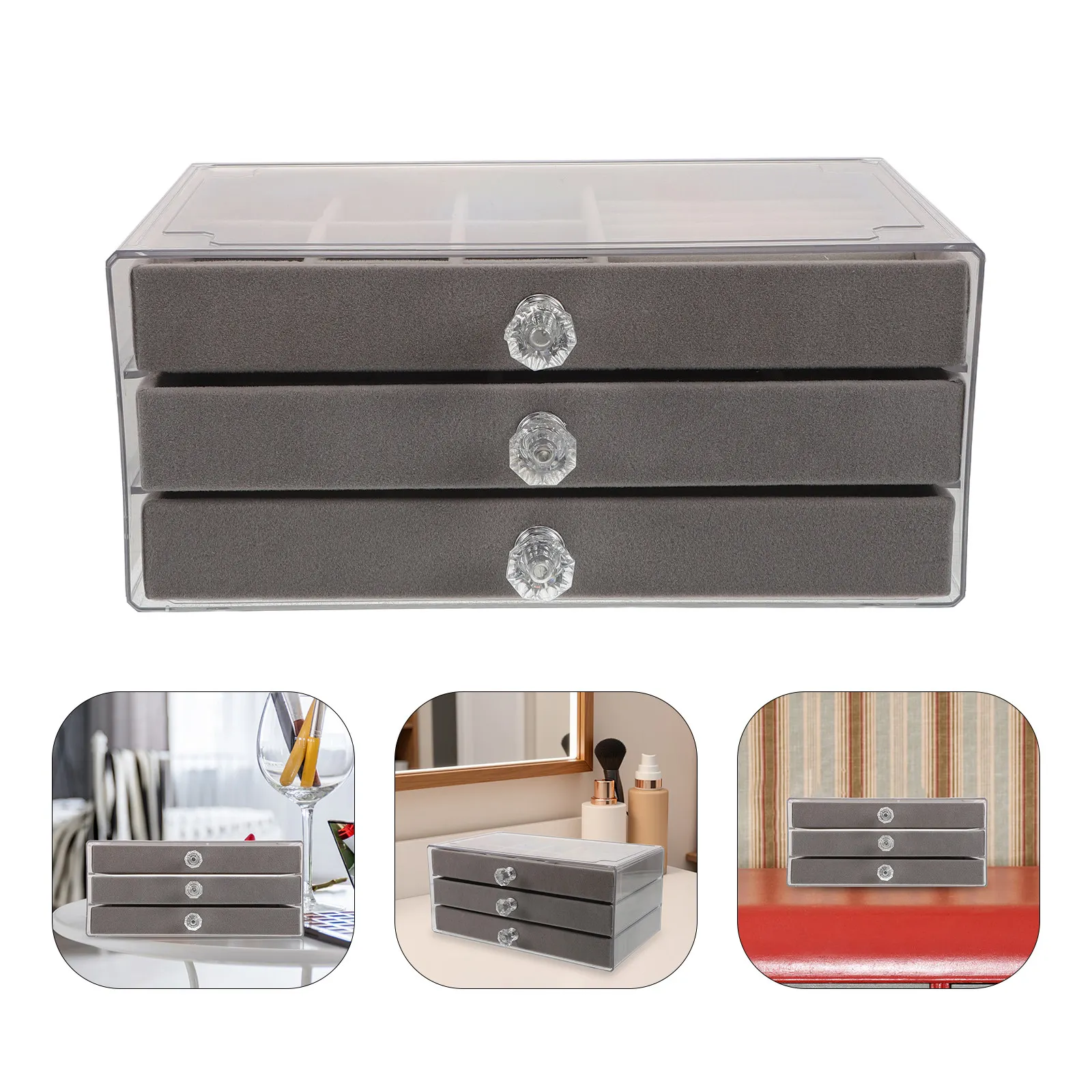 Clear Acrylic Jewelry Organizer Box Multi Layer 3 Stackable Drawers for Rings Earrings Necklaces Vanity Storage