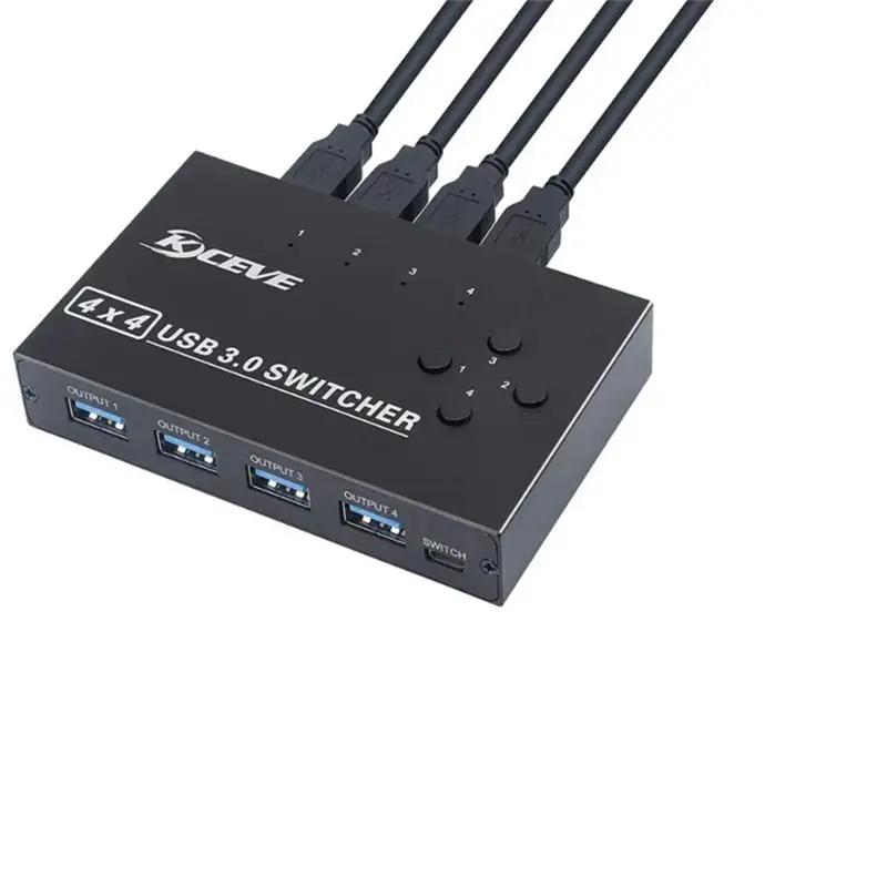 Kceve USB 3.0 Switcher KM Switch Selector 4 Computer Laptop PC Desktops Hub Splitter KVM For Pro Keyboard Mouse