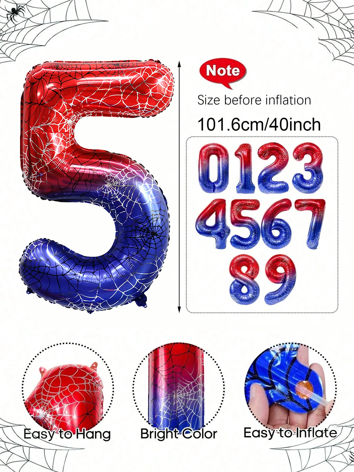 1 Stück riesiger Spinnen-Nummernballon, geeignet für Geburtstag mit Spinnenmotiv, Superheldenparty, Feierszendekoration