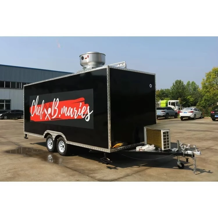 3 Sinks Food Trailer Black Fries Chicken Food Truck With Griddle Fryer Warmer