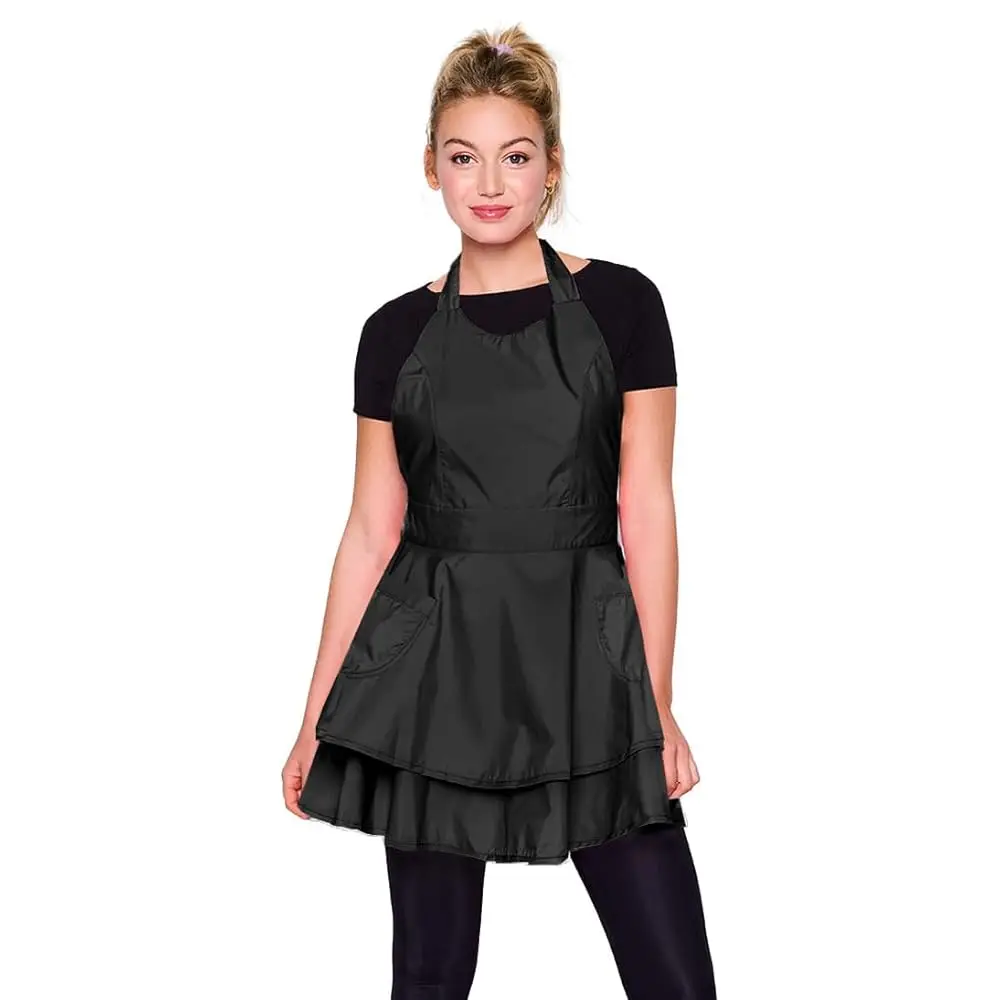 

Noir Chic Bleach-Proof All-Purpose Salon Apron: Stylish, Lightweight Polyester with Ruffle Details