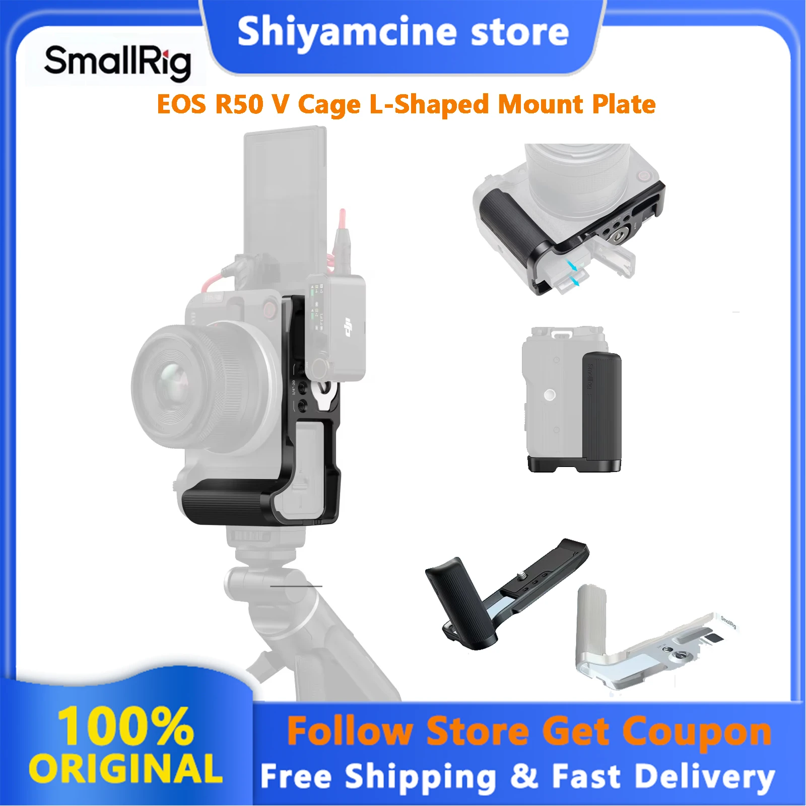 SmallRig L-Shaped Camera Cage Mount Plate For Canon EOS R50 V Quick Release Plate With Handle 1/4"-20 Threaded Holes L Plate