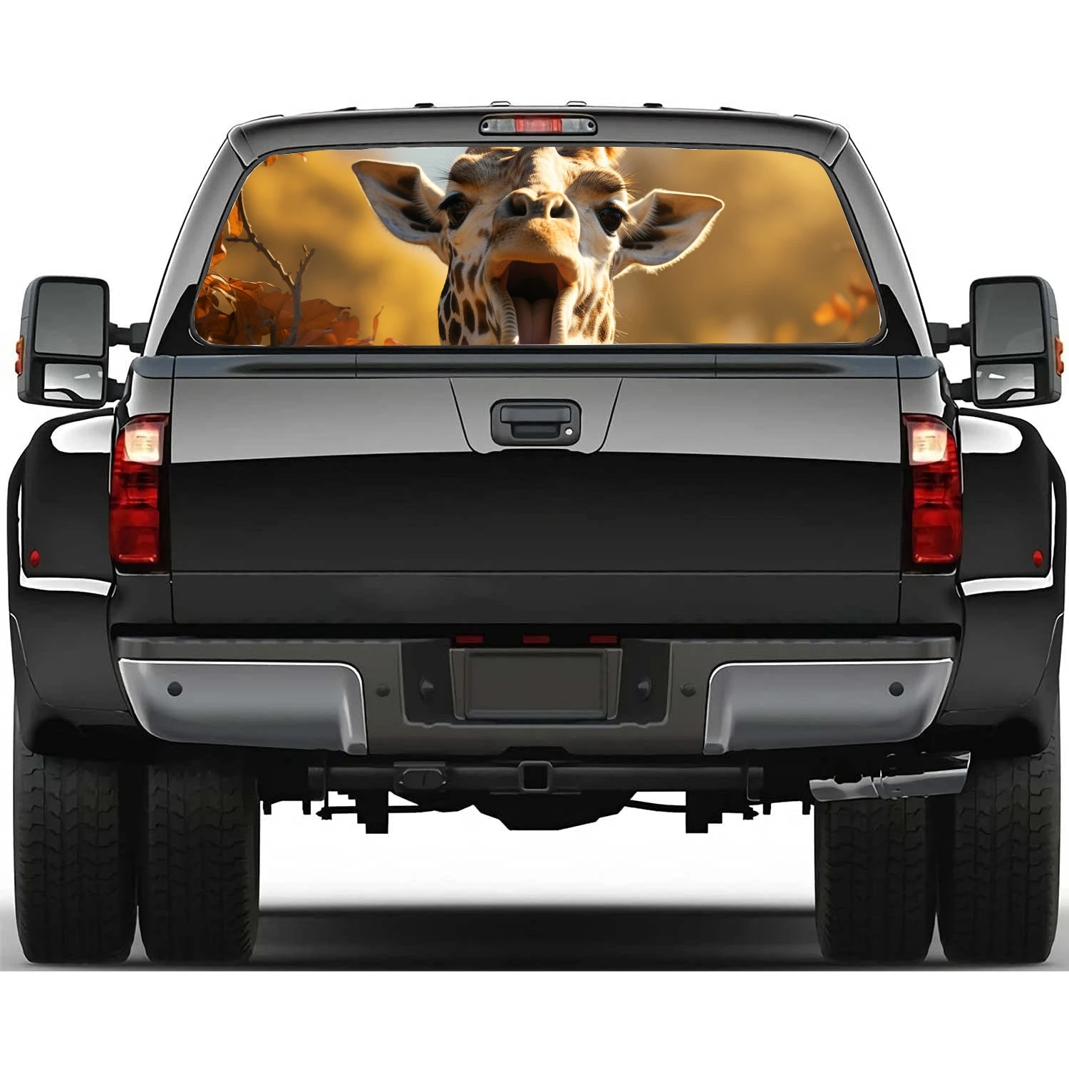 Animal Giraffe Rear Window Decal Fit Pickup,Truck,Car Universal See Through Perforated Back Windows Vinyl Sticker